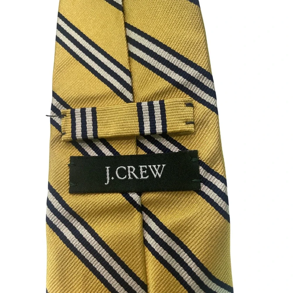 J.Crew Mens Necktie Silk Repp Stripe‎ Yellow Navy Blue Italy Prep Formal Tie